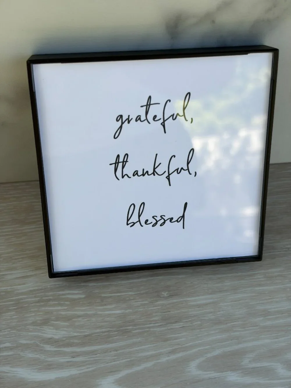 Grateful Thankful Blessed Framed Art Print 4x4 Black White Modern Tiered Tray